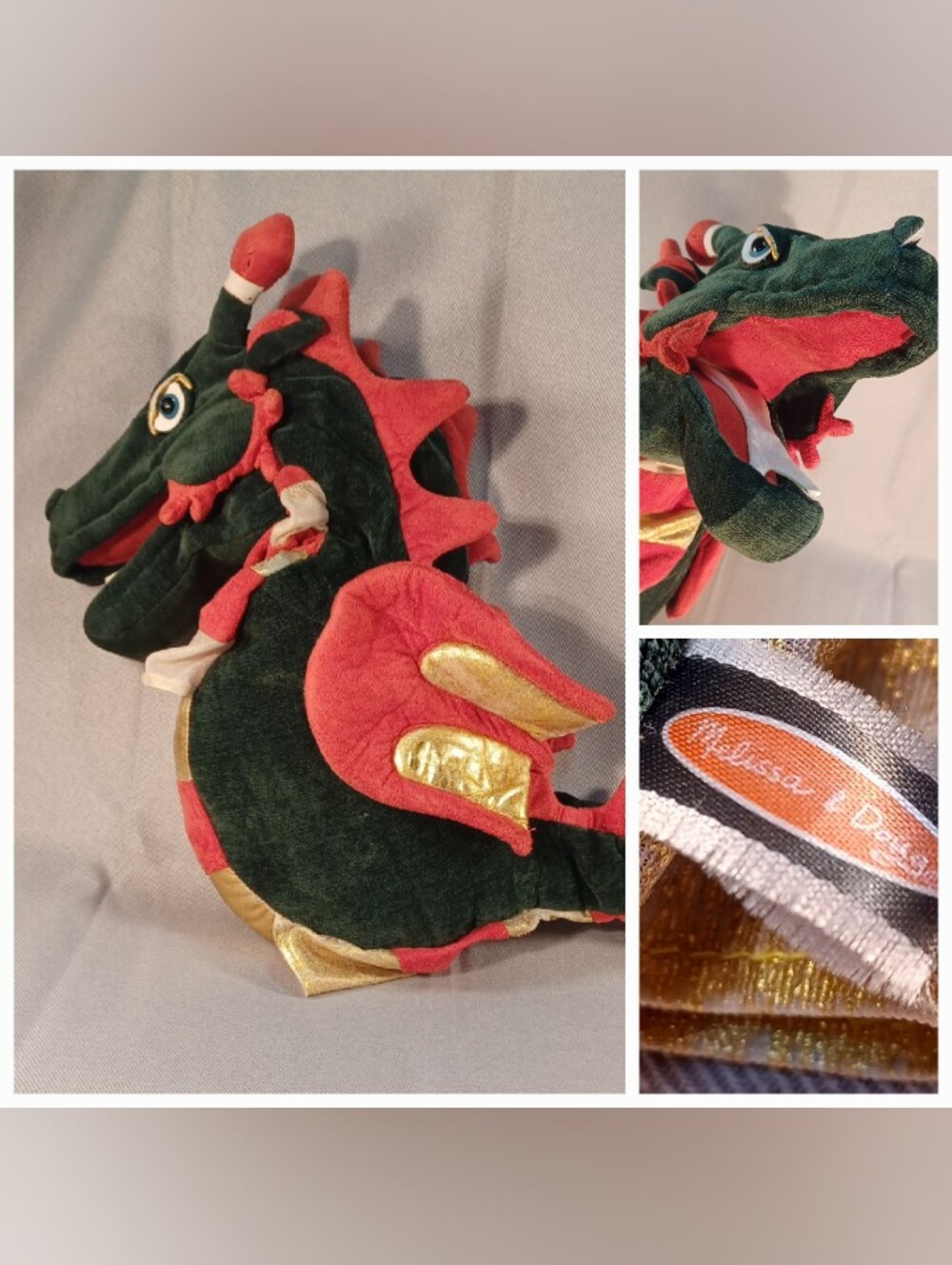 Melissa & Doug 24" Green, Red, And Gold-accented Dragon Hand Puppet #2547